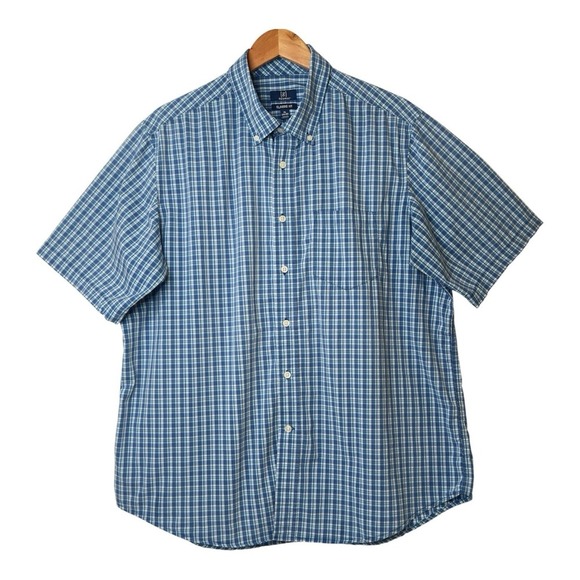 George Mens Shirt  Blue ‎ Plaid Short Sleeve Button Up Single Pocket - Picture 1 of 10